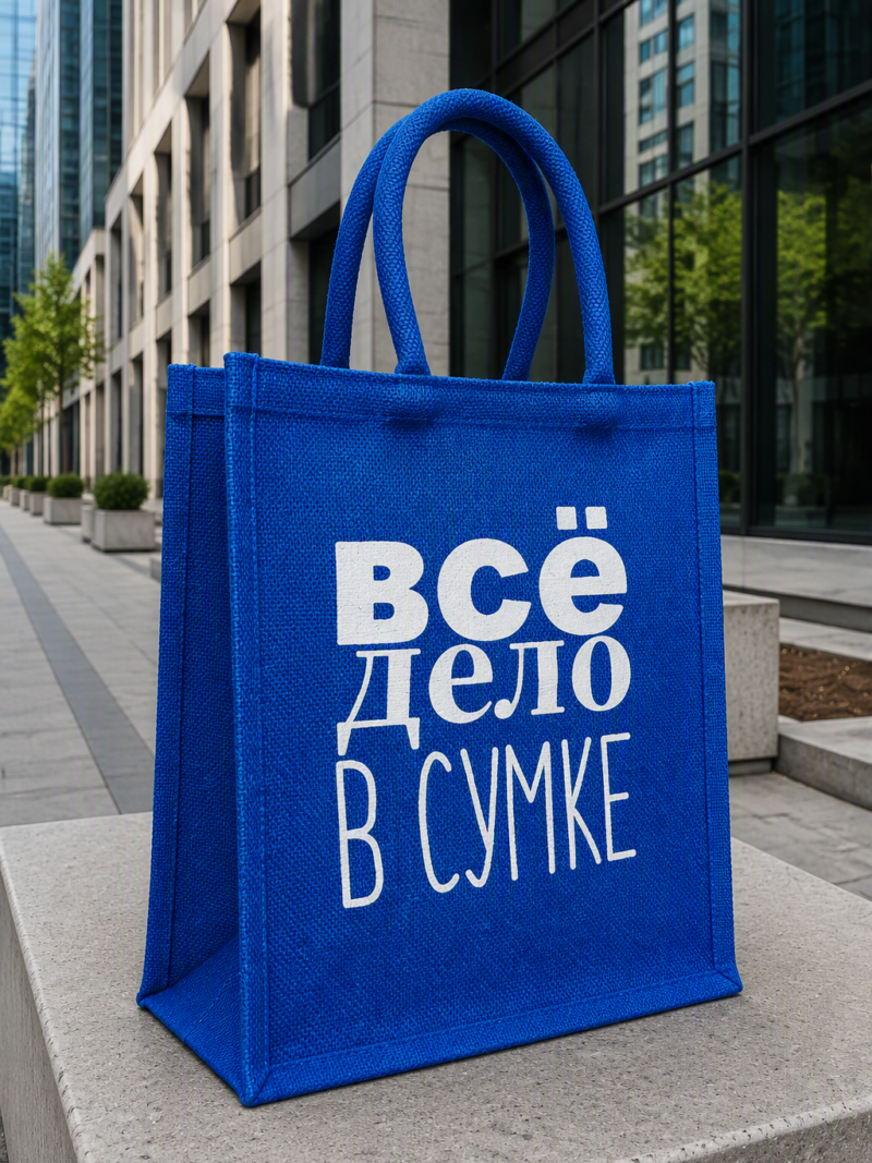 Набор из двух джутовых шопперов черного и василькового цвета