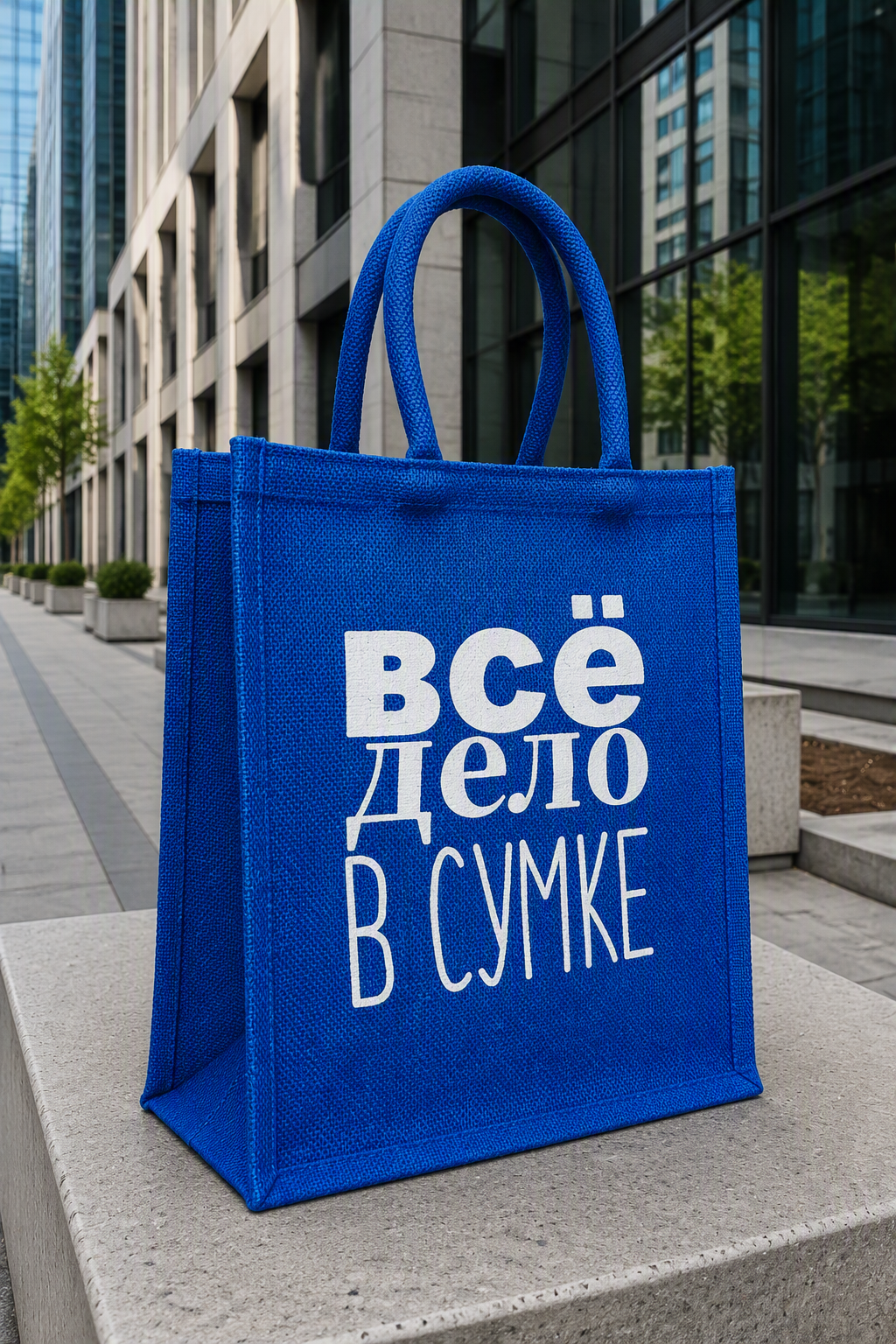 Набор из двух джутовых шопперов черного и василькового цвета